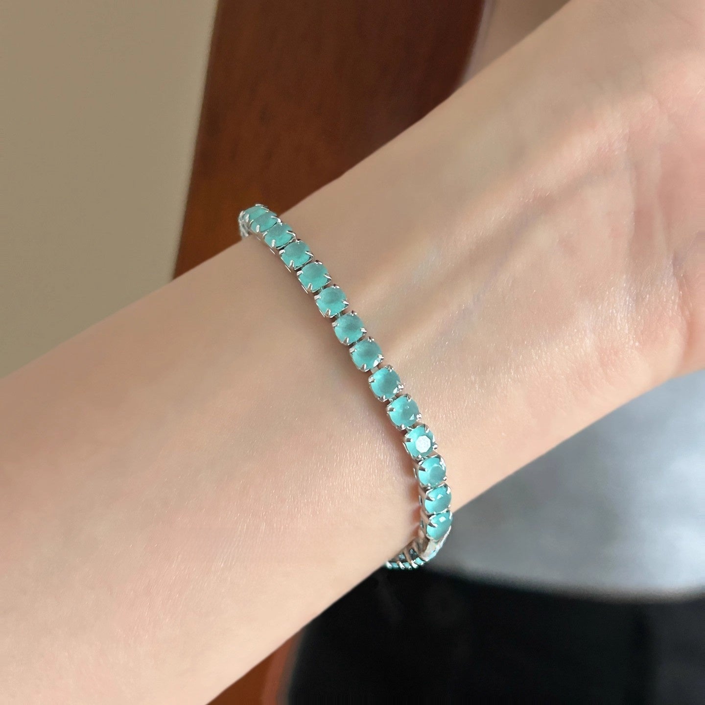 Geometric Lake Blue Diamond Electroplated Copper Bracelet