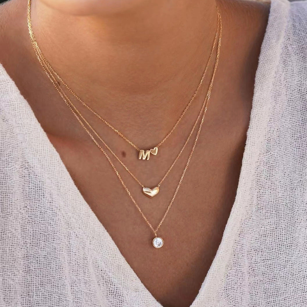 English Letter Heart Charm Necklace Bracelet
