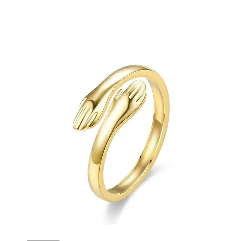 S925 Sterling Silver Embracing Hands Ring