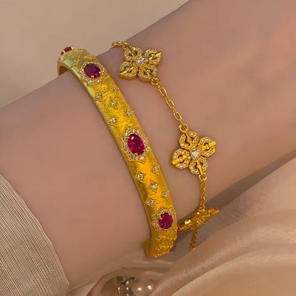 Red Gemstone Clasp Copper Gold Palace Style Vintage Bracelet