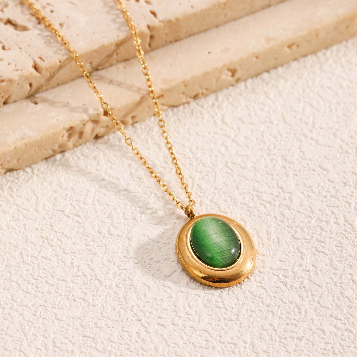 Tiger Eye Stone Oval Pendant Necklace