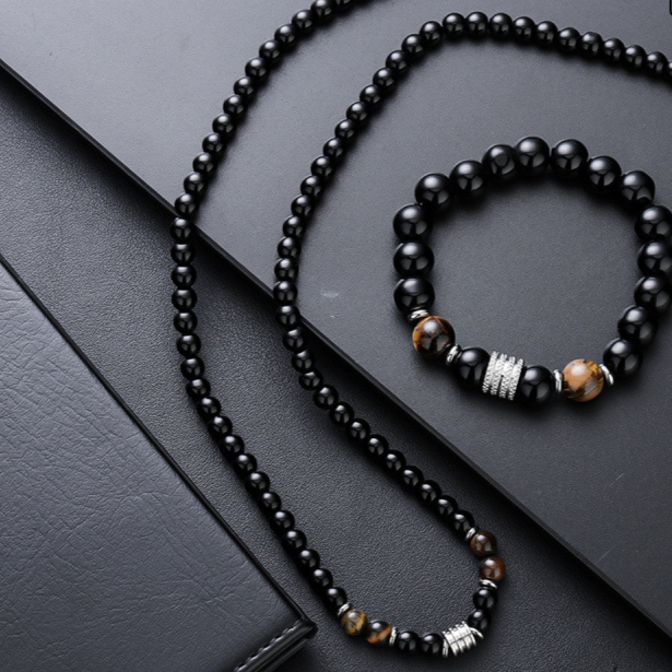 Vintage Beads Necklace Bracelet Set for Men