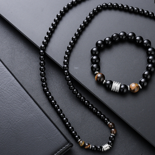 Vintage Beads Necklace Bracelet Set for Men