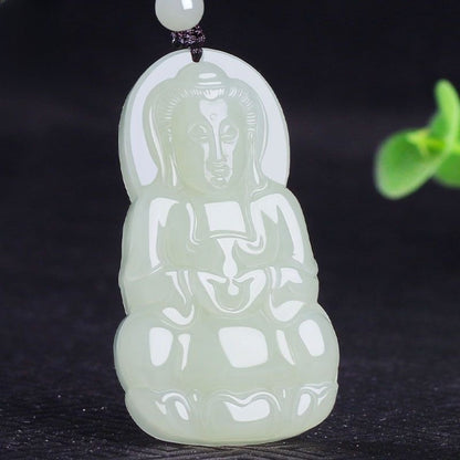 Natural Jade Guanyin Pendant Necklace with Certificate