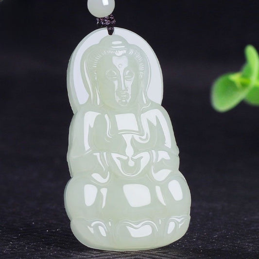 Natural Jade Guanyin Pendant Necklace with Certificate