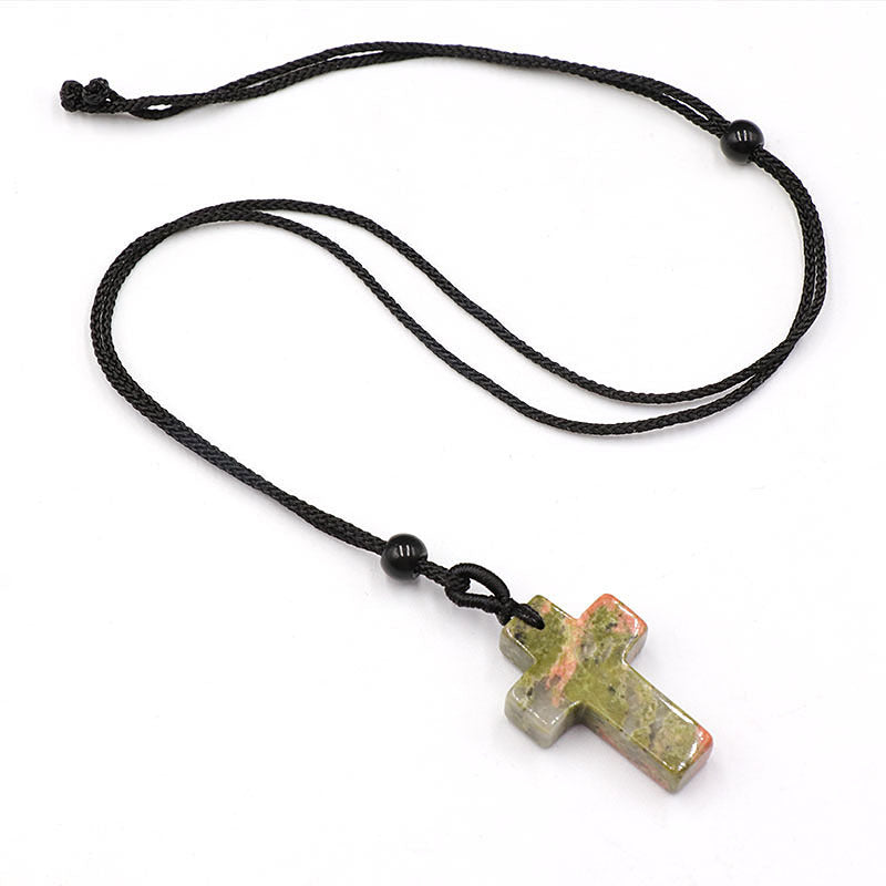 Natural Crystal Agate Woven Cross Necklace