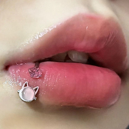 Cat Eye Stone Lip Ring with Zircon