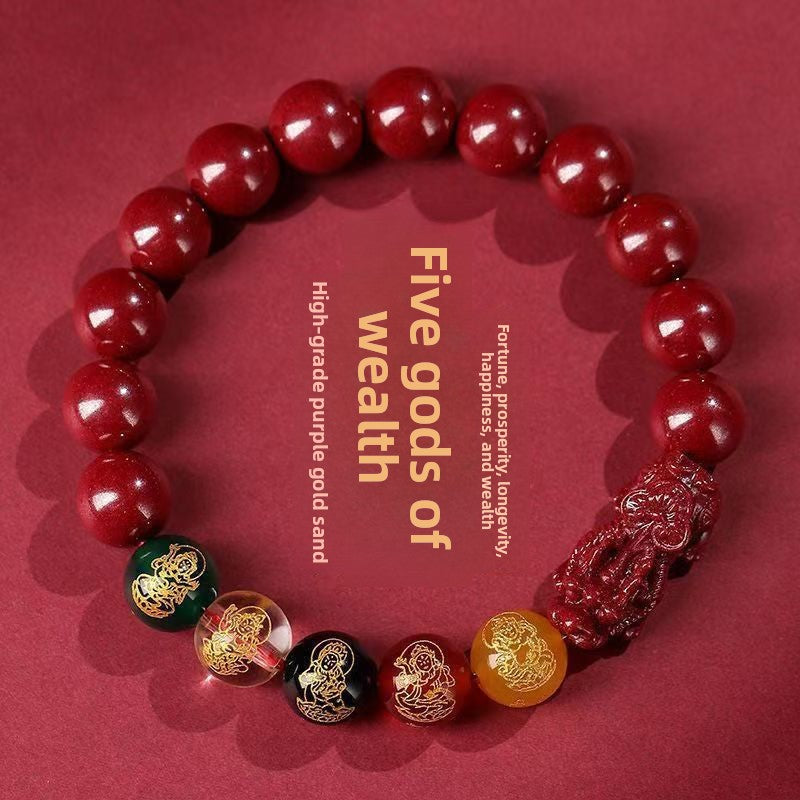 Cinnabar Five-Way Wealth God Bracelet