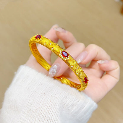 Red Gemstone Clasp Copper Gold Palace Style Vintage Bracelet
