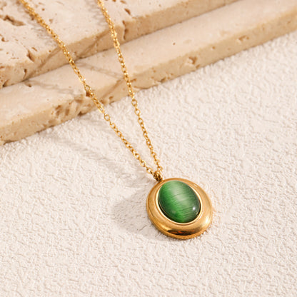 Tiger Eye Stone Oval Pendant Necklace