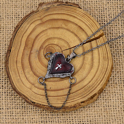 Gothic Wings Heart Cross Necklace