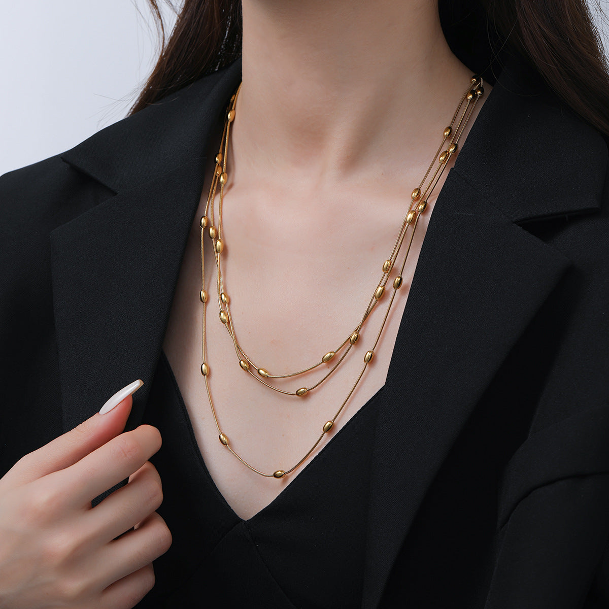 Oval Bead Snake Chain — Titanium Steel