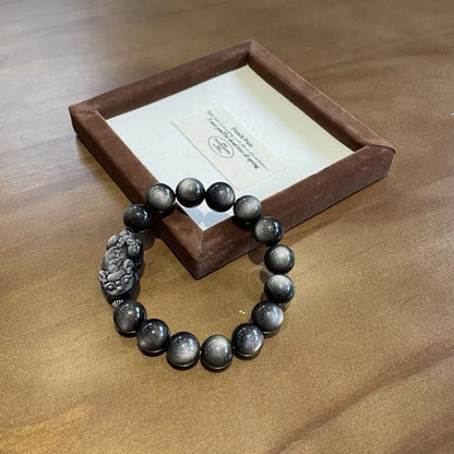Natural Silver Obsidian Pixiu Bracelet