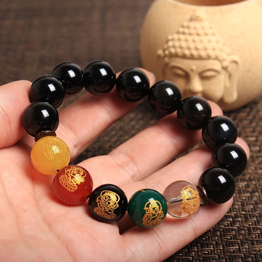 Five-Way God of Wealth Obsidian Bracelet