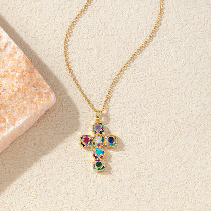Gold Plated Cross Necklace with Zircon