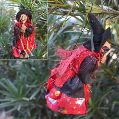Vintage Witch & Broomstick Halloween Pendant Ornament