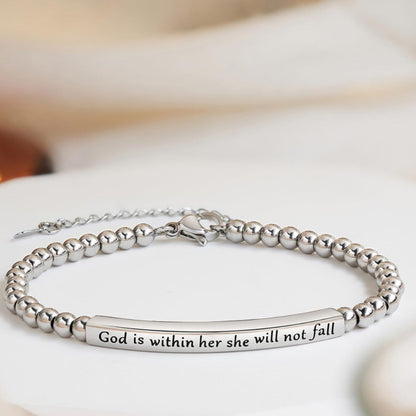 Stainless Steel Silver Bead Curved Tube Bracelet for Women