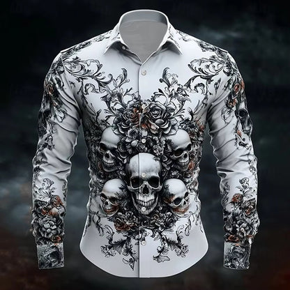 Gothic Print Casual Shirt Loose Fit Short Sleeve
