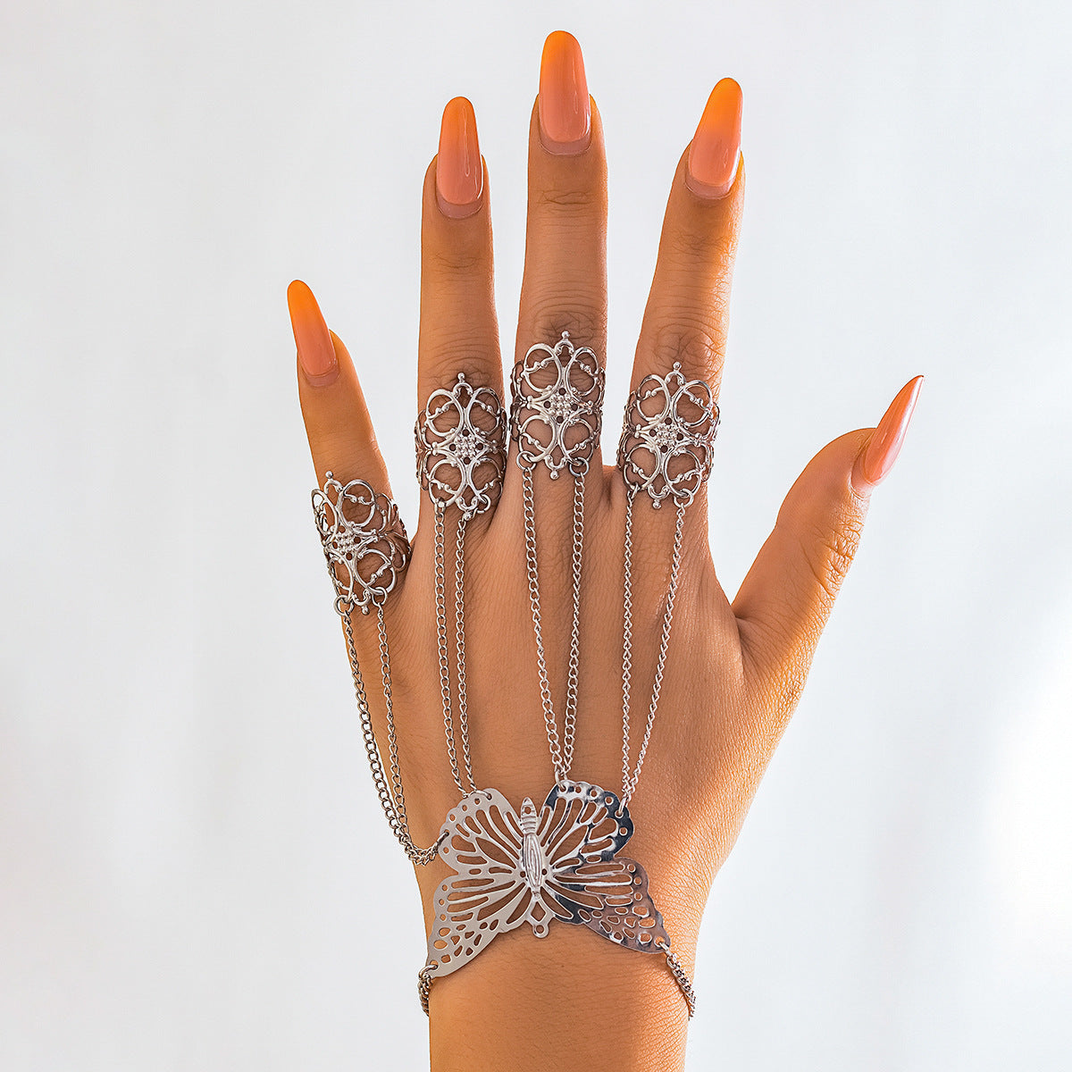 Gothic Mittens Bracelet Punk Nail Chain Ring