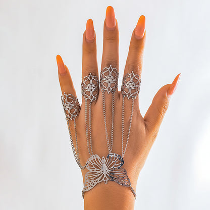 Gothic Mittens Bracelet Punk Nail Chain Ring