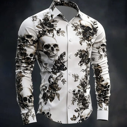 Gothic Print Casual Shirt Loose Fit Short Sleeve