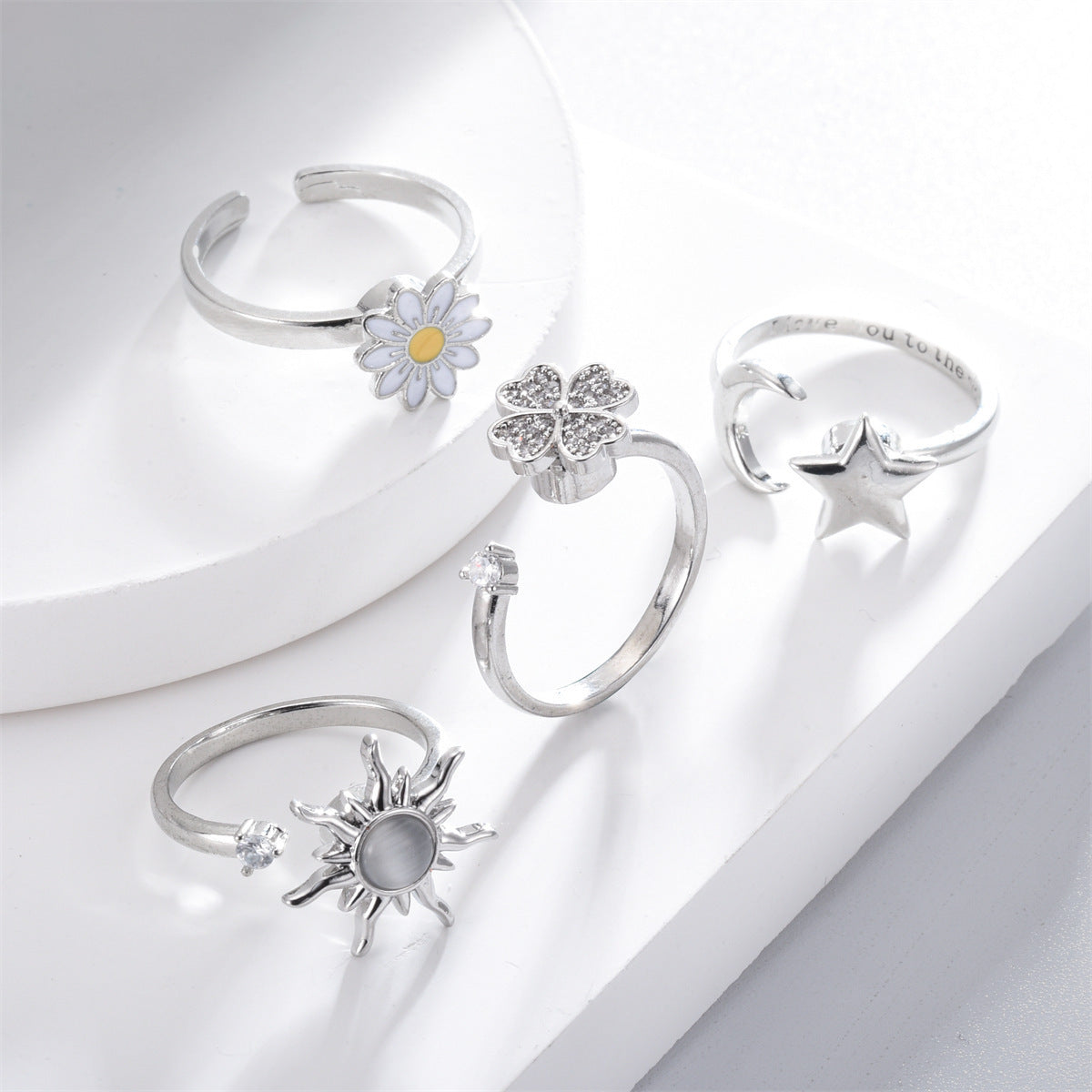 S925 Sterling Silver Nature & Celestial Adjustable Ring