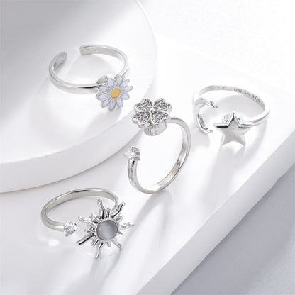 S925 Sterling Silver Nature & Celestial Adjustable Ring