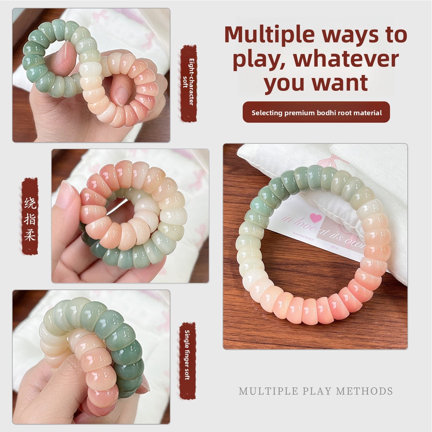 Gradient Pink Bodhi Bracelet with Finger Wrap
