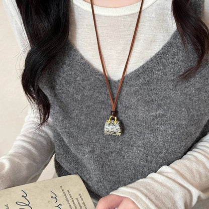 Stone Bag Necklace | Korean Velvet Rope Long Pendant