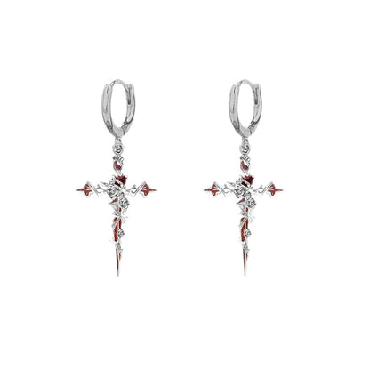 Gothic Rose Thorn Cross Earrings