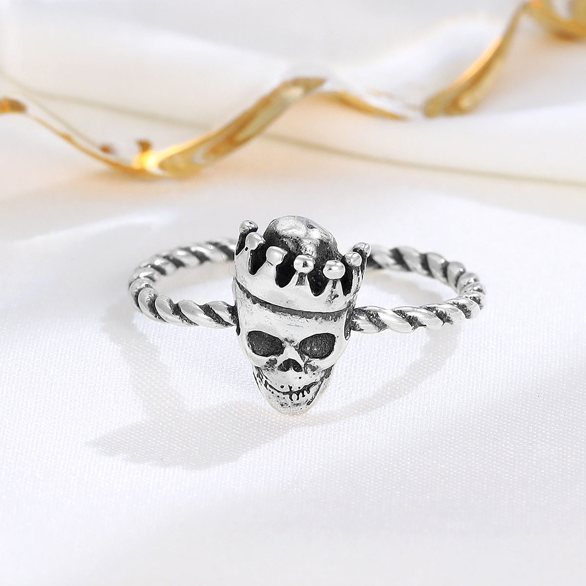 S925 Sterling Silver Crown & Skull Open Ring