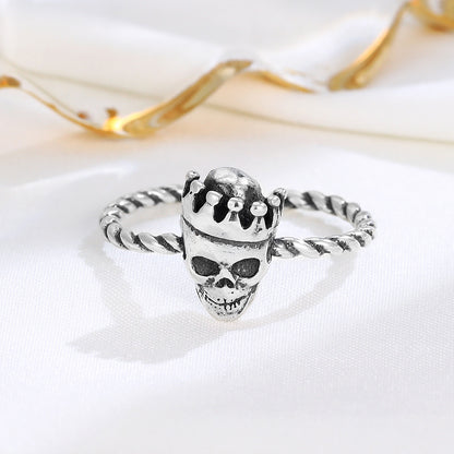 S925 Sterling Silver Crown & Skull Open Ring