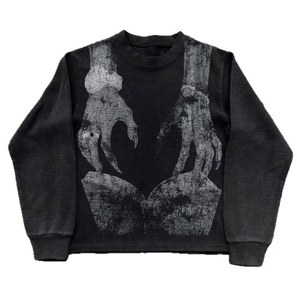 Gothic Waffle Print Long Sleeve T-Shirt