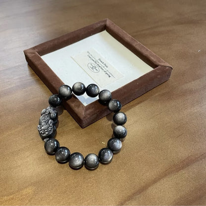 Natural Silver Obsidian Pixiu Bracelet