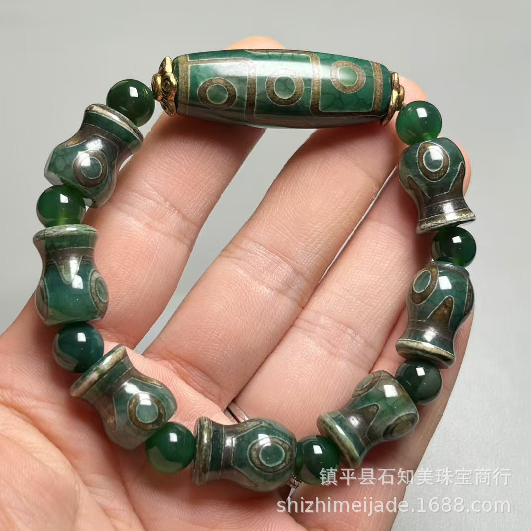 Tibetan Three-Eyed Nine-Eyed Agate Dzi Bead Bracelet