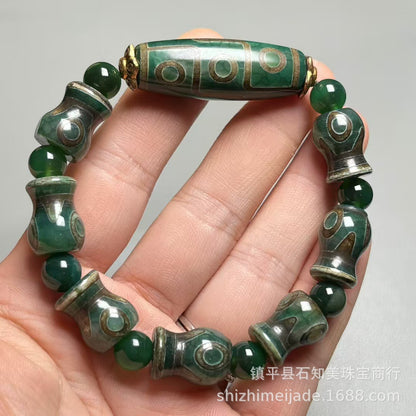 Tibetan Three-Eyed Nine-Eyed Agate Dzi Bead Bracelet