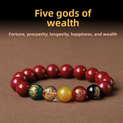 Cinnabar Five-Way Wealth God Bracelet