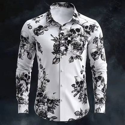 Gothic Print Casual Shirt Loose Fit Short Sleeve