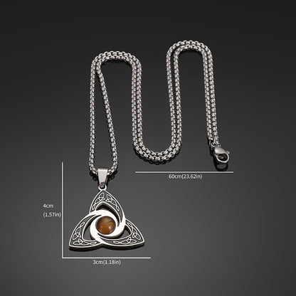 Stainless Steel Celtic Knot Necklace with Tiger Eye