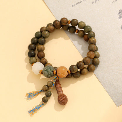 Original Old Material Green Sandalwood Buddha Beads Bracelet