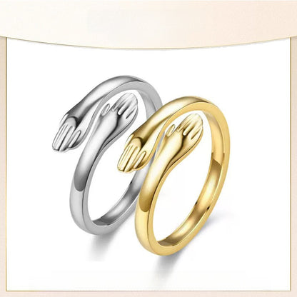 S925 Sterling Silver Embracing Hands Ring