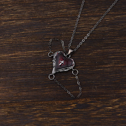 Gothic Wings Heart Cross Necklace