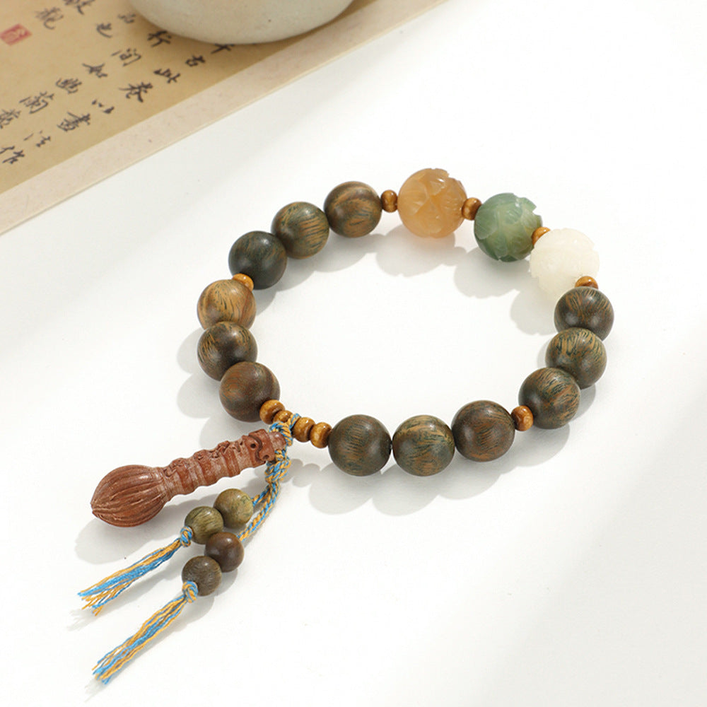 Original Old Material Green Sandalwood Buddha Beads Bracelet