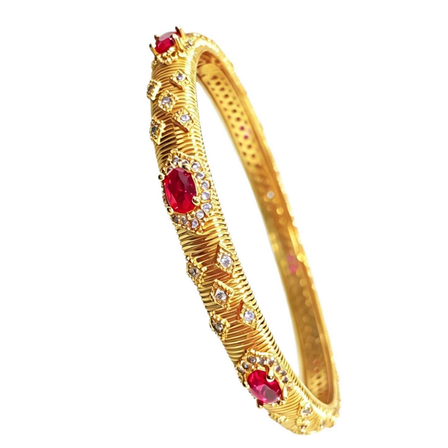 Red Gemstone Clasp Copper Gold Palace Style Vintage Bracelet
