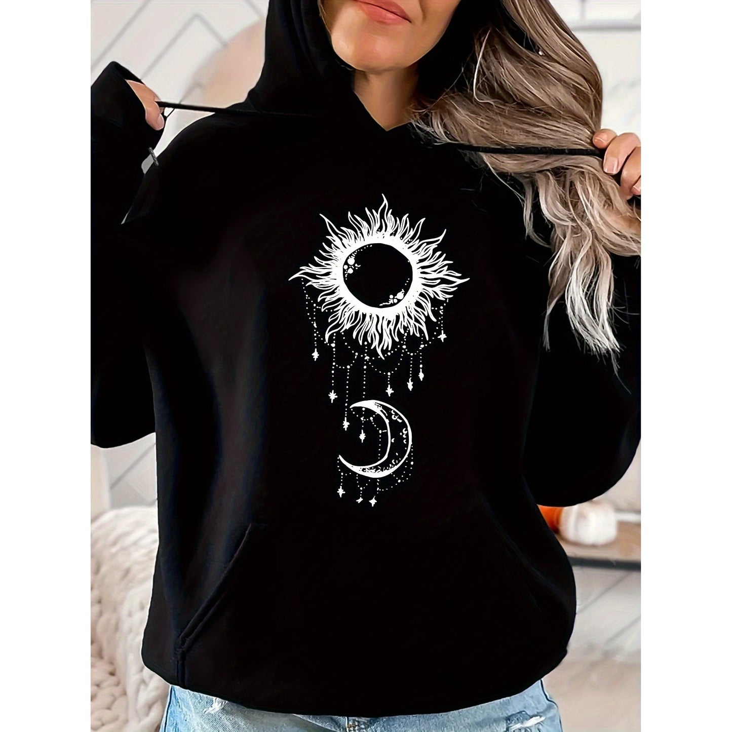 Women's Sun and Moon Pattern Hoodie