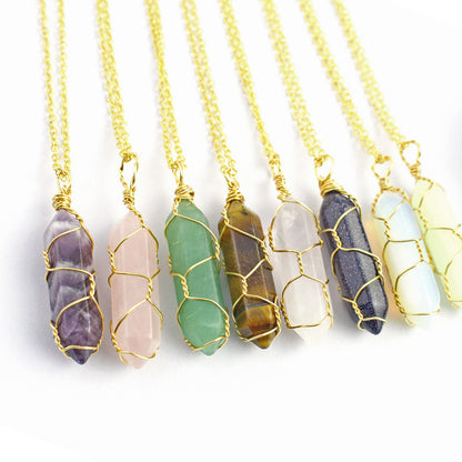 Handmade Wire-Wrapped Hexagonal Crystal Pendant Necklace