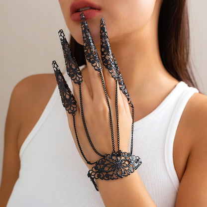 Gothic Mittens Bracelet Punk Nail Chain Ring