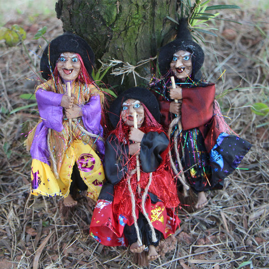 Vintage Witch & Broomstick Halloween Pendant Ornament