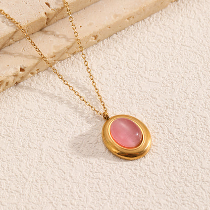Tiger Eye Stone Oval Pendant Necklace