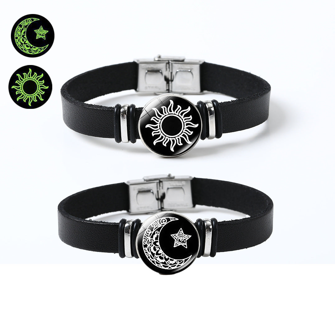 Sun Moon Luminous Leather Bracelet
